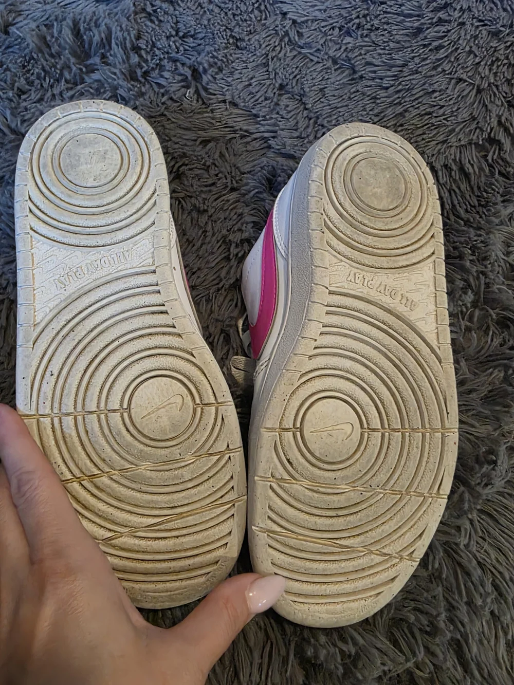 Nike Court Kids' White Sneakers with Pink Swoosh Size 4Y
